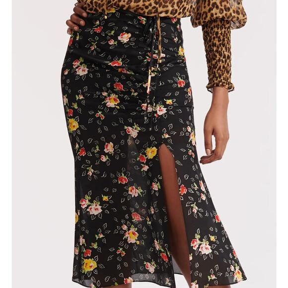 UEC Veronica Beard 100% SILK Black Midi Skirt with Floral Print SEXY SLIT SZ 4 - Picture 1 of 15